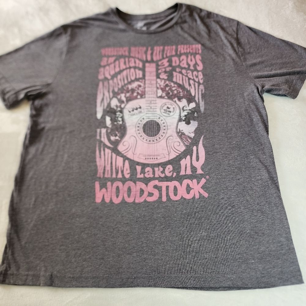 Woodstock Heathered Gray Tshirt With Pink Graphics Suze Large Tall